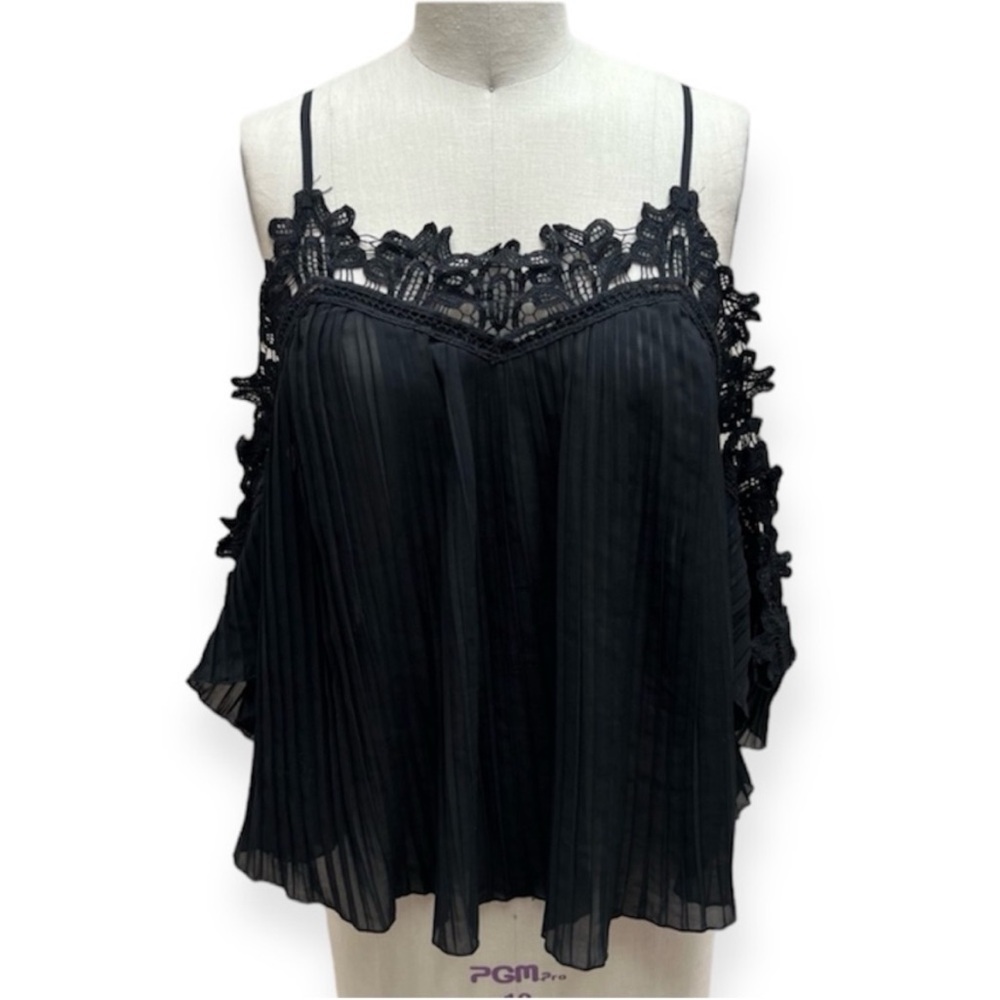 Miss Mia Mia Black Pleat Off The Shoulder Blouse Size M